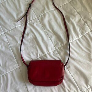 Vintage Red Leather Flap Crossbody Shoulder Bag